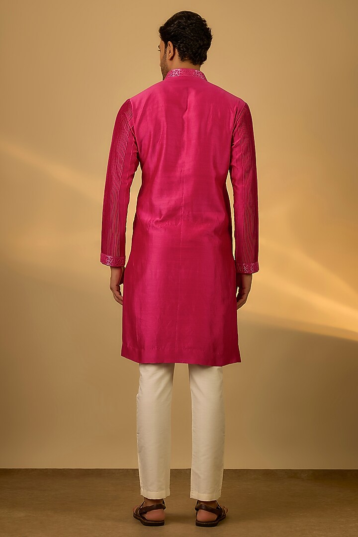 Purple Chanderi Hand & Machine Embroidered Kurta Set by SAMMOHAN at Pernia's Pop Up Shop