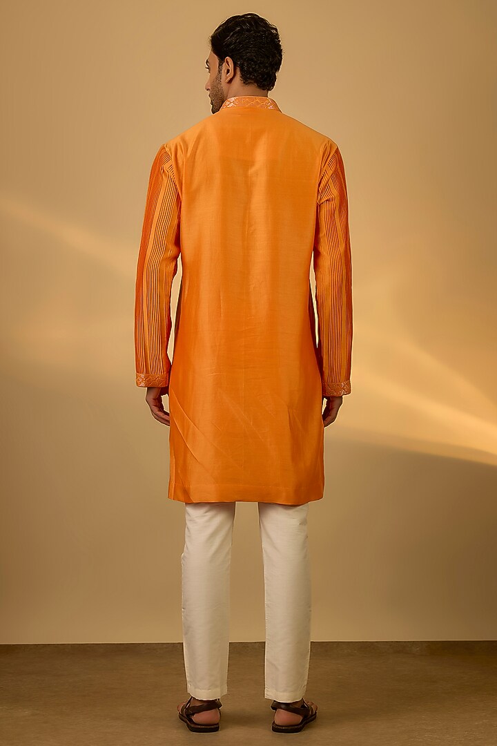 Orange Chanderi Hand & Machine Embroidered Kurta Set by SAMMOHAN at Pernia's Pop Up Shop