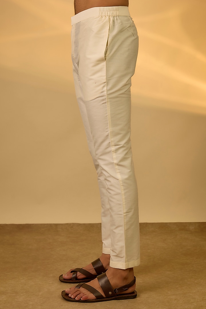 Yellow Tussar Mirror Hand & Machine Embroidered Kurta Set by SAMMOHAN at Pernia's Pop Up Shop