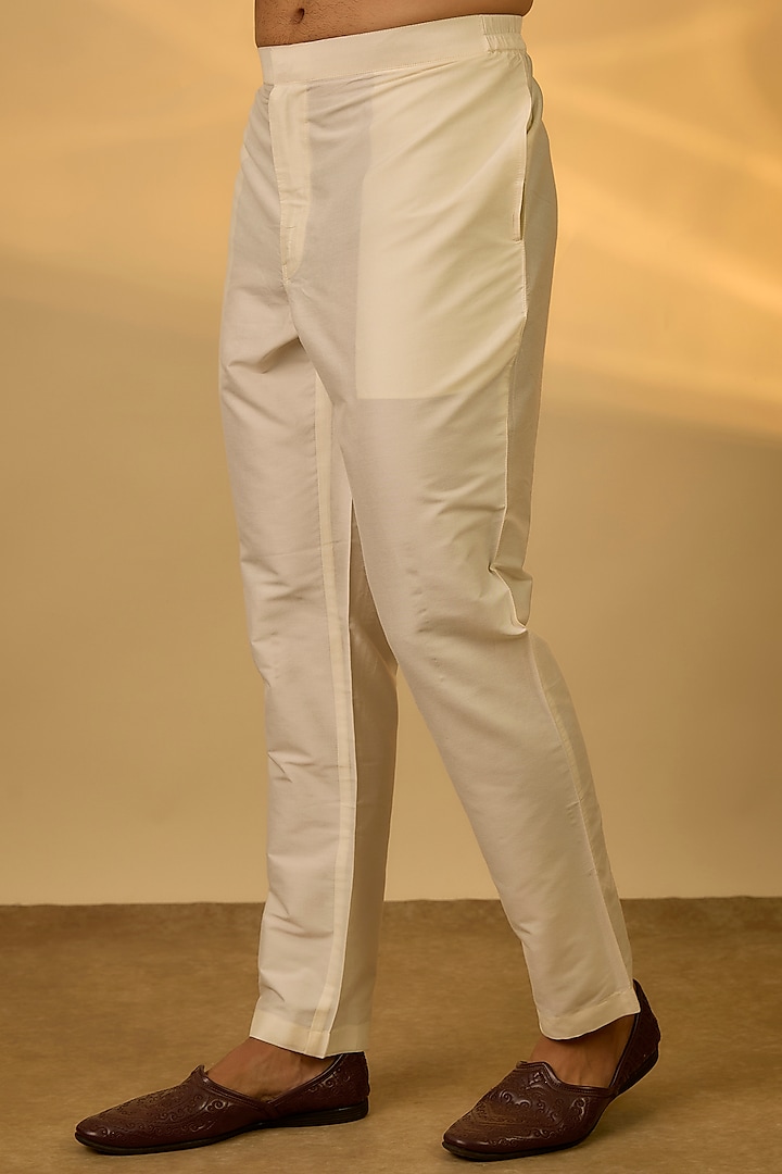 Grey Tussar Hand & Machine Embroidered Kurta Set by SAMMOHAN at Pernia's Pop Up Shop