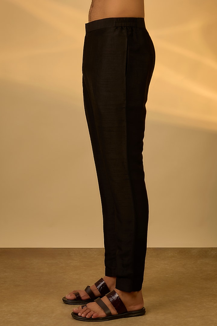 Black Tussar Hand & Machine Embroidered Kurta Set by SAMMOHAN at Pernia's Pop Up Shop