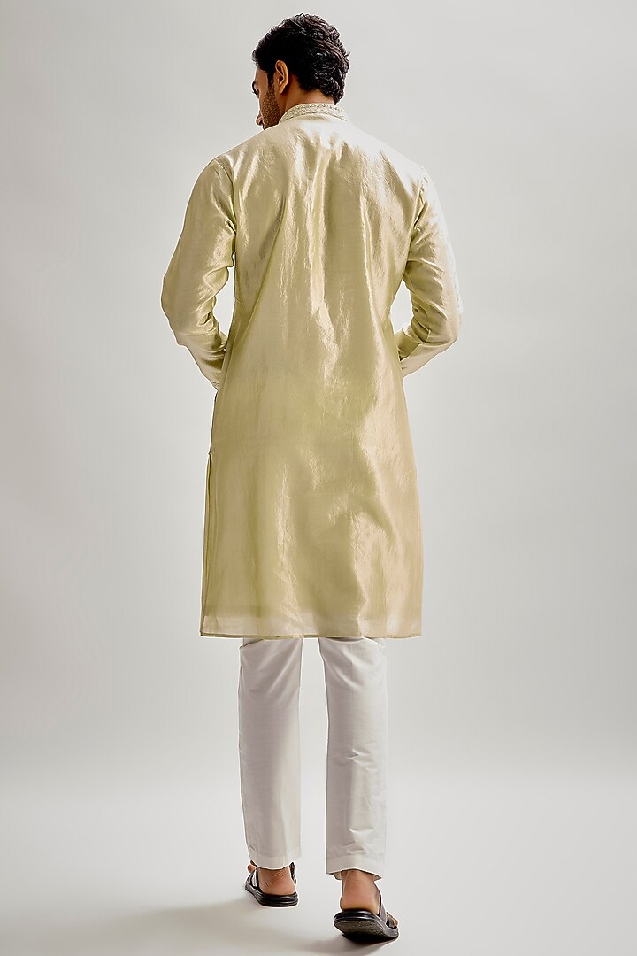 Pista Green Silk Hand & Machine Embroidered Kurta Set by SAMMOHAN at Pernia's Pop Up Shop