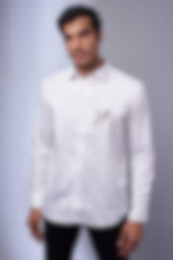 White Cotton & Lycra Embroidered Party Wear Shirt by ALOUKIK at Pernia's Pop Up Shop