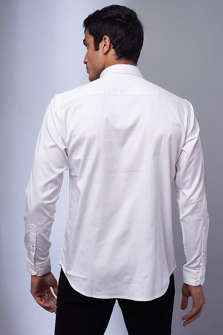 White Cotton & Lycra Embroidered Party Wear Shirt by ALOUKIK at Pernia's Pop Up Shop