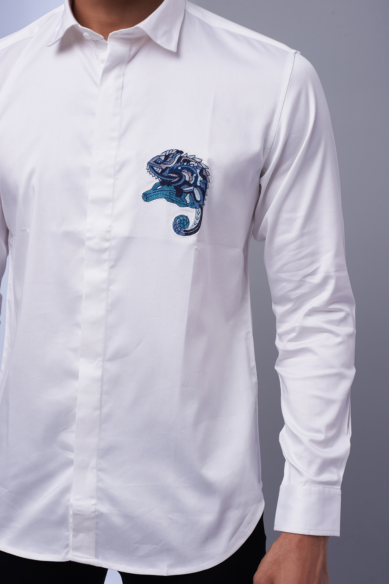 White Cotton & Lycra Embroidered Shirt by SAMMOHAN at Pernia's Pop Up Shop  2024