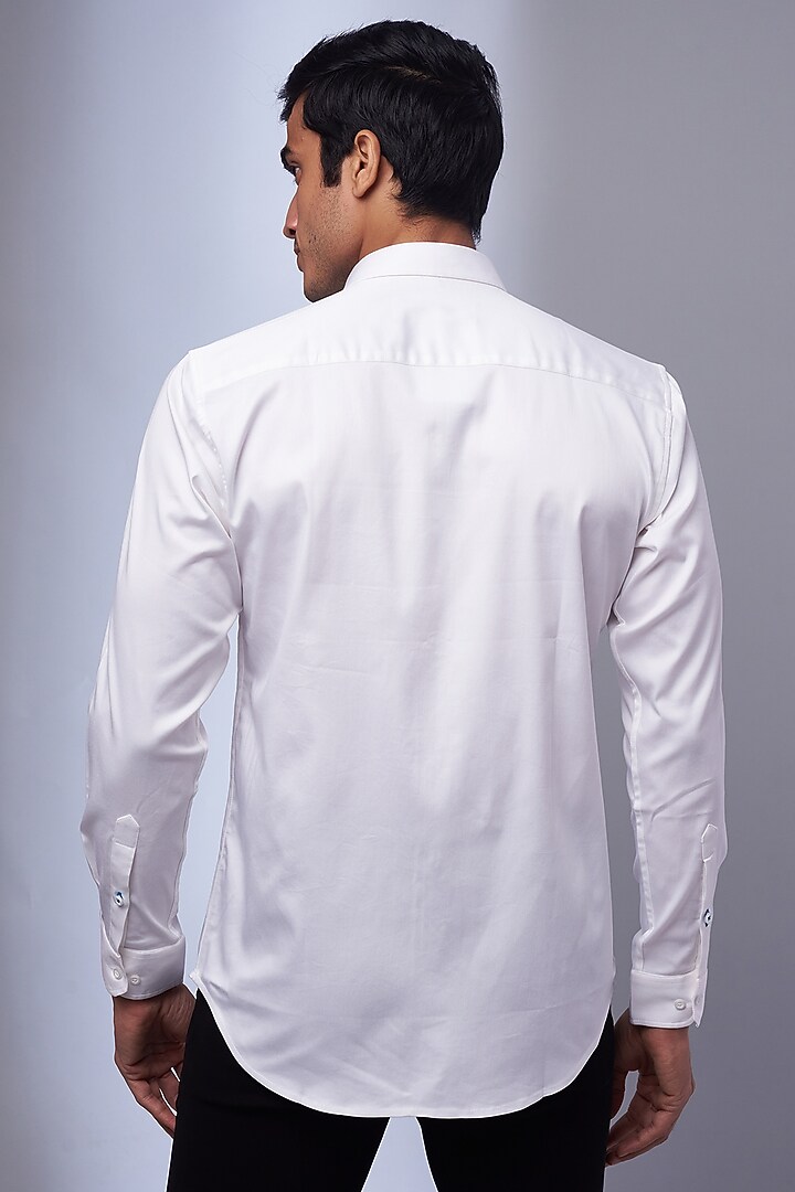 White Cotton & Lycra Embroidered Party Wear Shirt by ALOUKIK at Pernia's Pop Up Shop