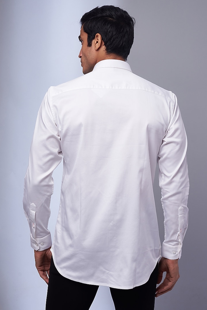 White Cotton & Lycra Embroidered Party Wear Shirt by ALOUKIK at Pernia's Pop Up Shop