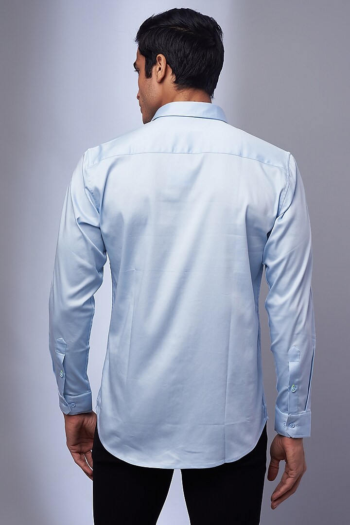 Light Blue Cotton & Lycra Embroidered Party Wear Shirt by SAMMOHAN at Pernia's Pop Up Shop