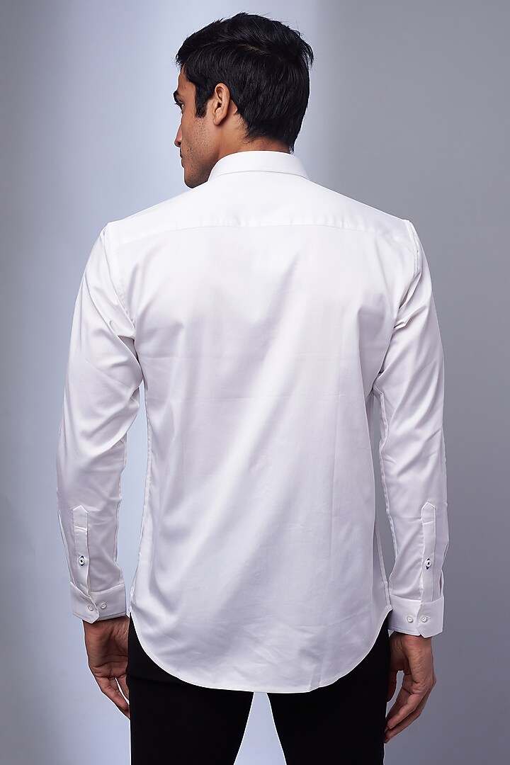 White Cotton & Lycra Embroidered Party Wear Shirt by ALOUKIK at Pernia's Pop Up Shop