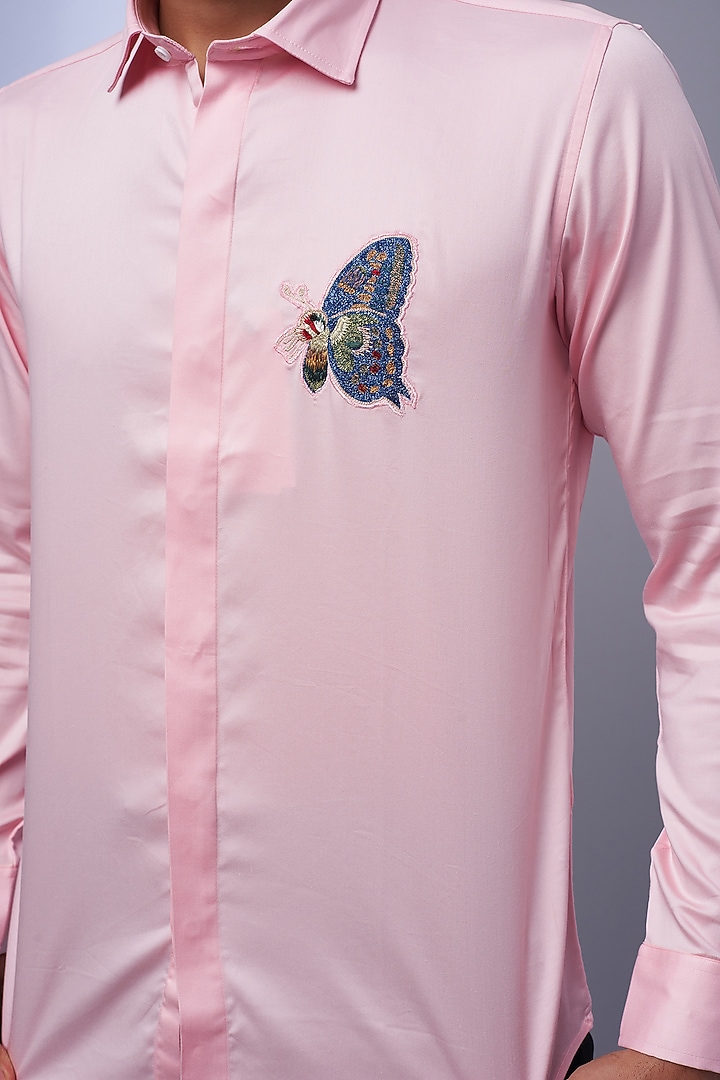 Pink Cotton & Lycra Embroidered Party Wear Shirt by ALOUKIK at Pernia's Pop Up Shop