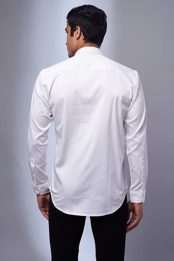 White Cotton & Lycra Embroidered Party Wear Shirt by ALOUKIK at Pernia's Pop Up Shop