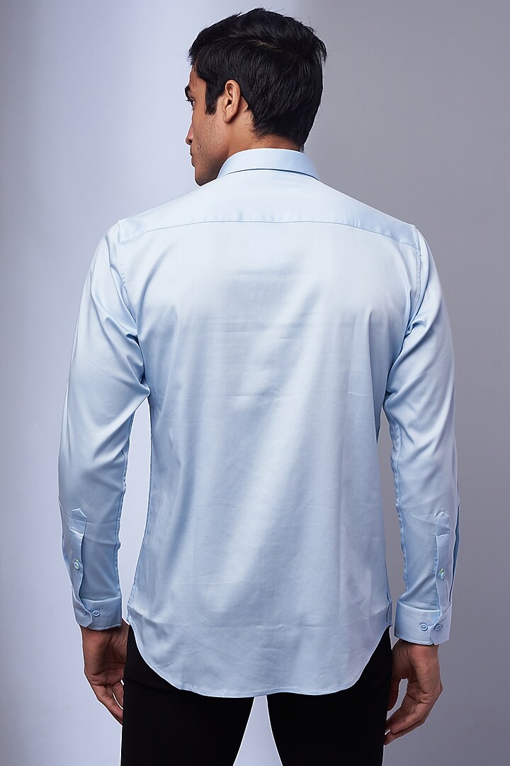 Light Blue Cotton & Lycra Embroidered Party Wear Shirt by ALOUKIK at Pernia's Pop Up Shop