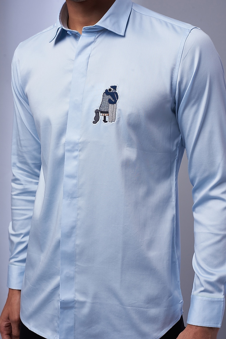 Light Blue Cotton & Lycra Embroidered Party Wear Shirt by ALOUKIK at Pernia's Pop Up Shop