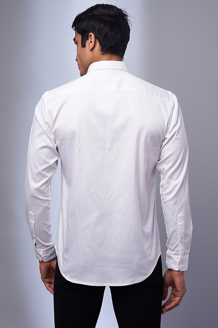 White Cotton & Lycra Embroidered Party Wear Shirt by ALOUKIK at Pernia's Pop Up Shop