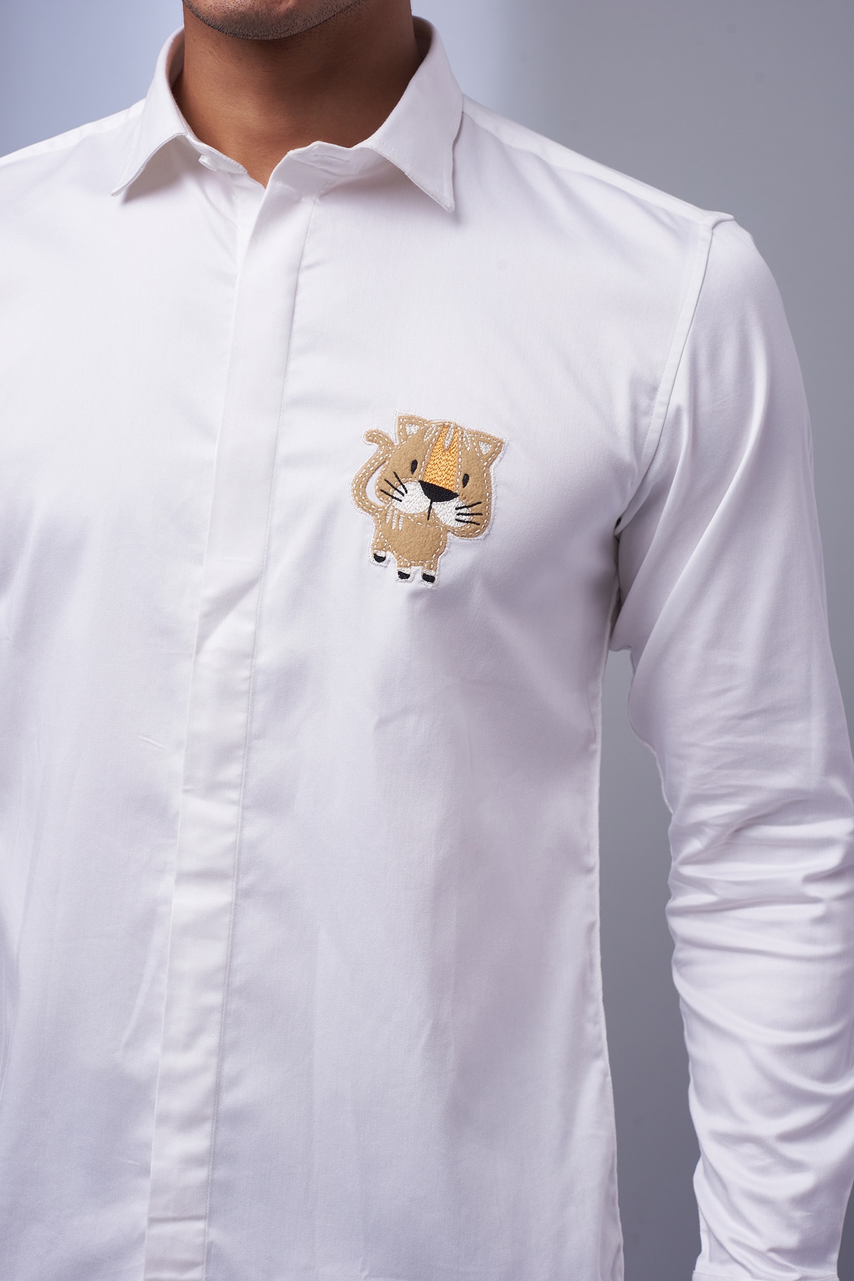 Sammohan - Men White Cotton & Lycra Embroidered Designer Shirt at Pernias Pop Up Shop