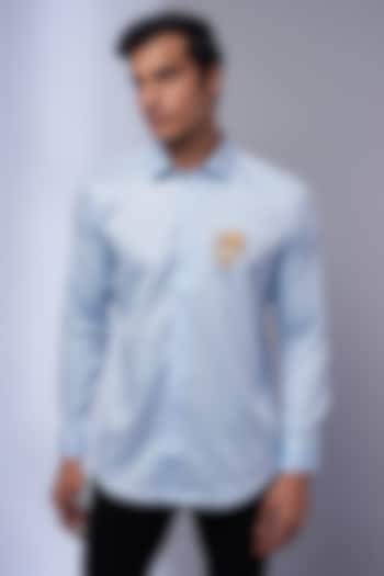 Light Blue Cotton & Lycra Embroidered Shirt by SAMMOHAN