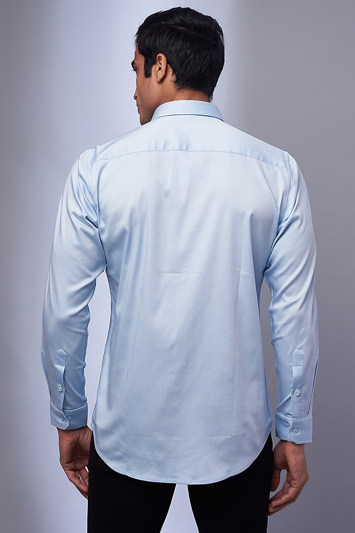 Light Blue Cotton & Lycra Embroidered Party Wear Shirt by ALOUKIK at Pernia's Pop Up Shop