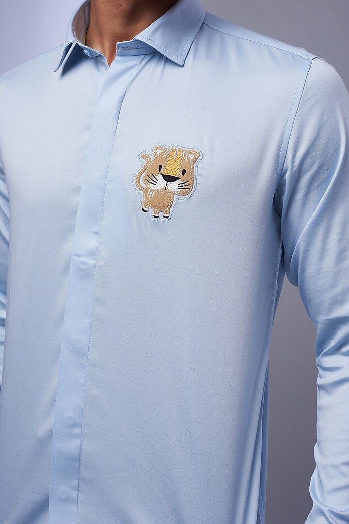 Light Blue Cotton & Lycra Embroidered Party Wear Shirt by ALOUKIK at Pernia's Pop Up Shop