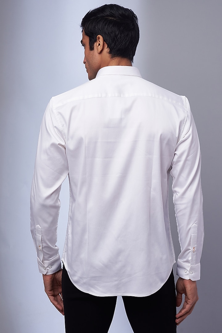 White Cotton & Lycra Embroidered Party Wear Shirt by ALOUKIK at Pernia's Pop Up Shop