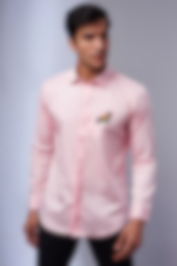Light Pink Cotton & Lycra Embroidered Shirt by SAMMOHAN
