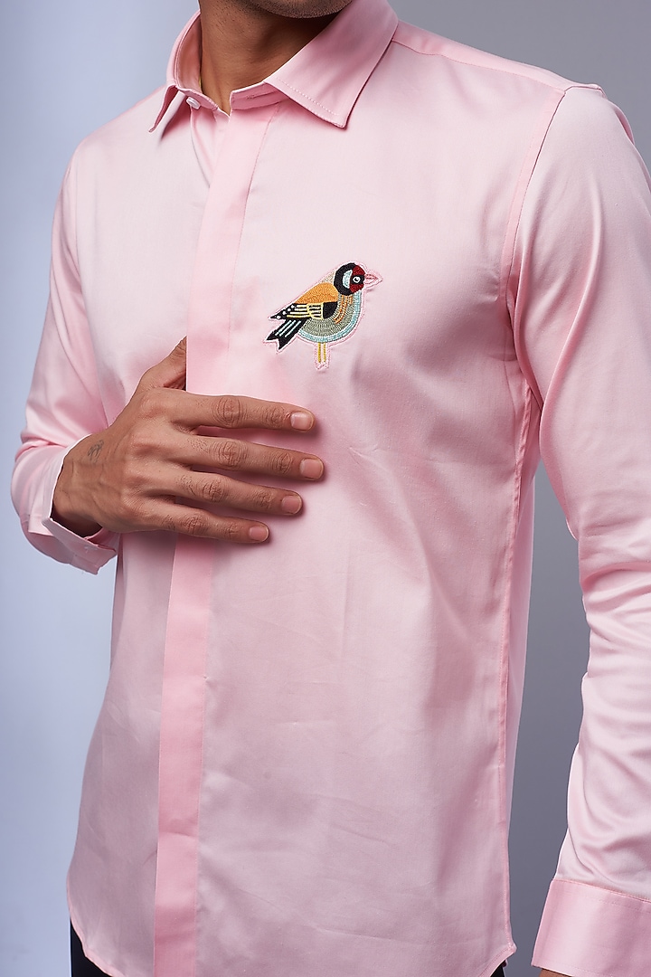 Light Pink Cotton & Lycra Embroidered Party Wear Shirt by ALOUKIK at Pernia's Pop Up Shop