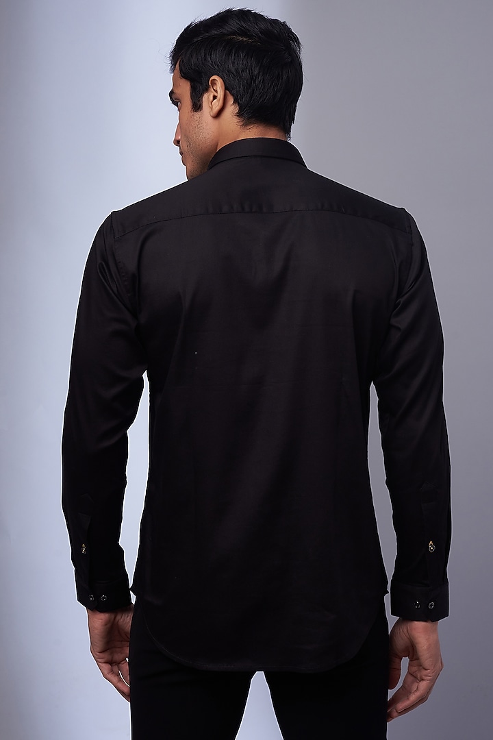Black Cotton & Lycra Embroidered Party Wear Shirt by ALOUKIK at Pernia's Pop Up Shop