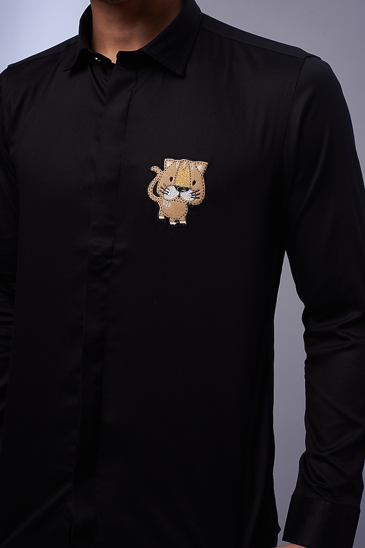 Black Cotton & Lycra Embroidered Party Wear Shirt by ALOUKIK at Pernia's Pop Up Shop