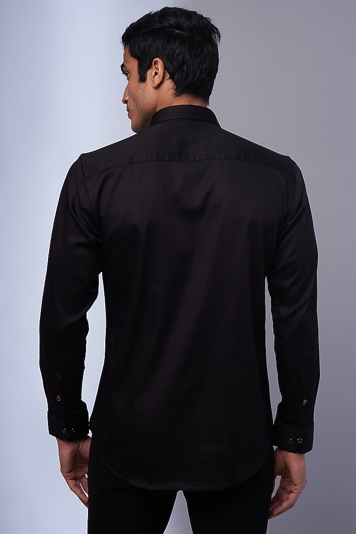 Black Cotton & Lycra Embroidered Party Wear Shirt by ALOUKIK at Pernia's Pop Up Shop