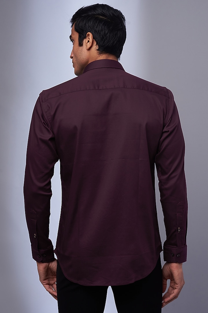 Wine Cotton & Lycra Embroidered Party Wear Shirt by ALOUKIK at Pernia's Pop Up Shop