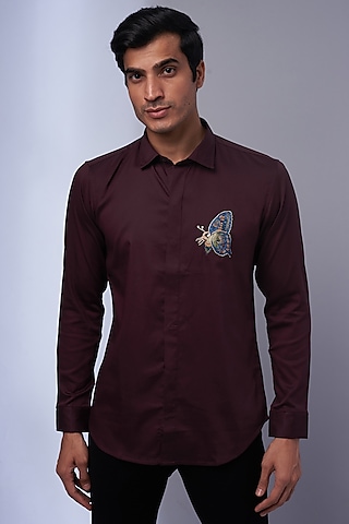 Buy Burgundy Check Shirt for men Online from Indian Designers 2024