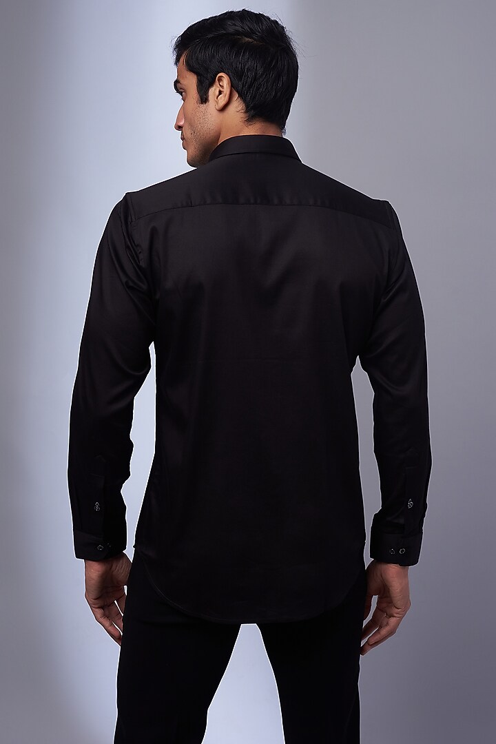 Black Cotton & Lycra Embroidered Party Wear Shirt by ALOUKIK at Pernia's Pop Up Shop