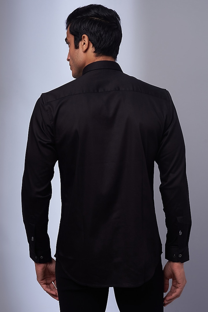 Black Cotton & Lycra Embroidered Party Wear Shirt by ALOUKIK at Pernia's Pop Up Shop