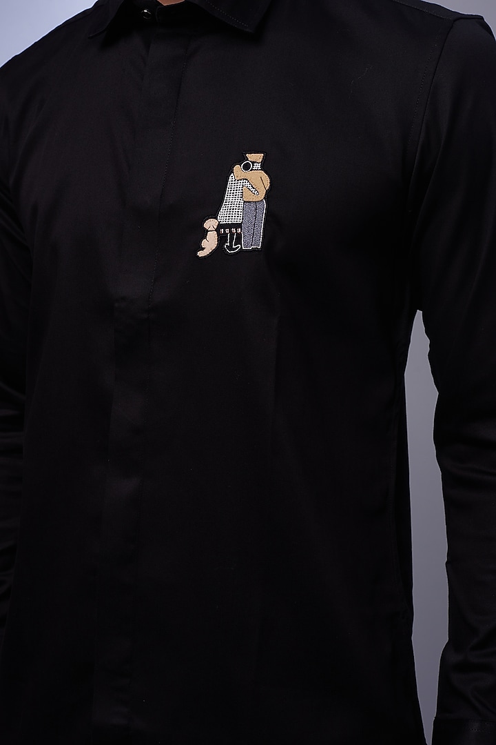 Black Cotton & Lycra Embroidered Party Wear Shirt by ALOUKIK at Pernia's Pop Up Shop