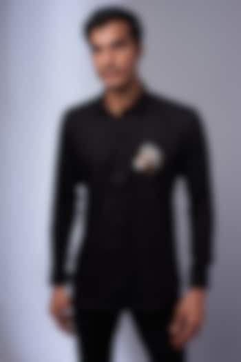 Black Cotton & Lycra Embroidered Shirt by SAMMOHAN