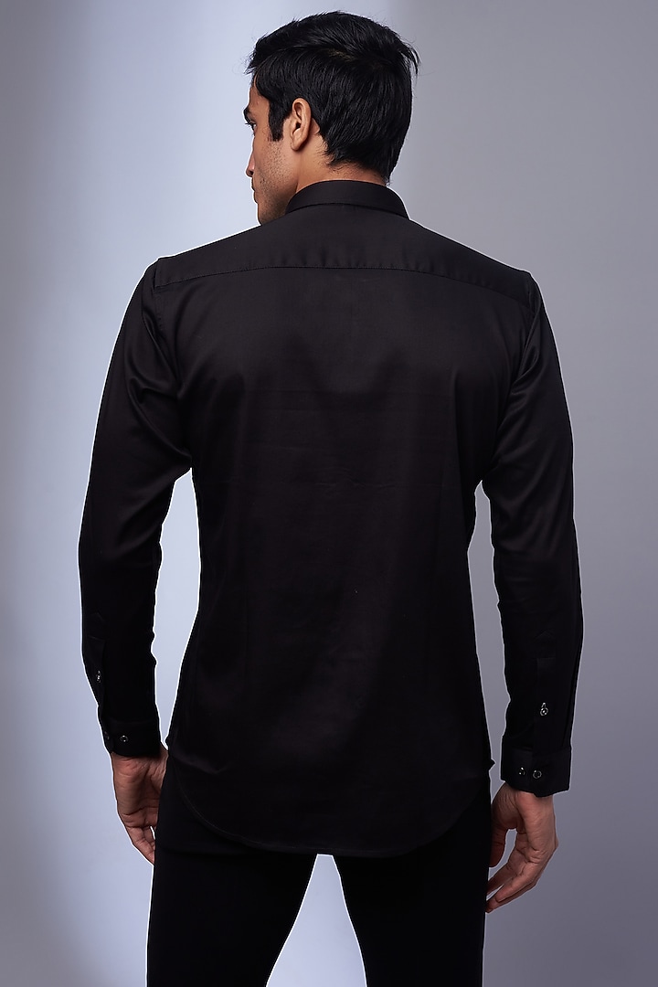 Black Cotton & Lycra Embroidered Party Wear Shirt by ALOUKIK at Pernia's Pop Up Shop