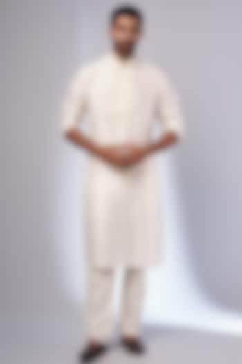 Ivory Pure Silk Hand Embroidered Kurta Set by SAMMOHAN at Pernia's Pop Up Shop