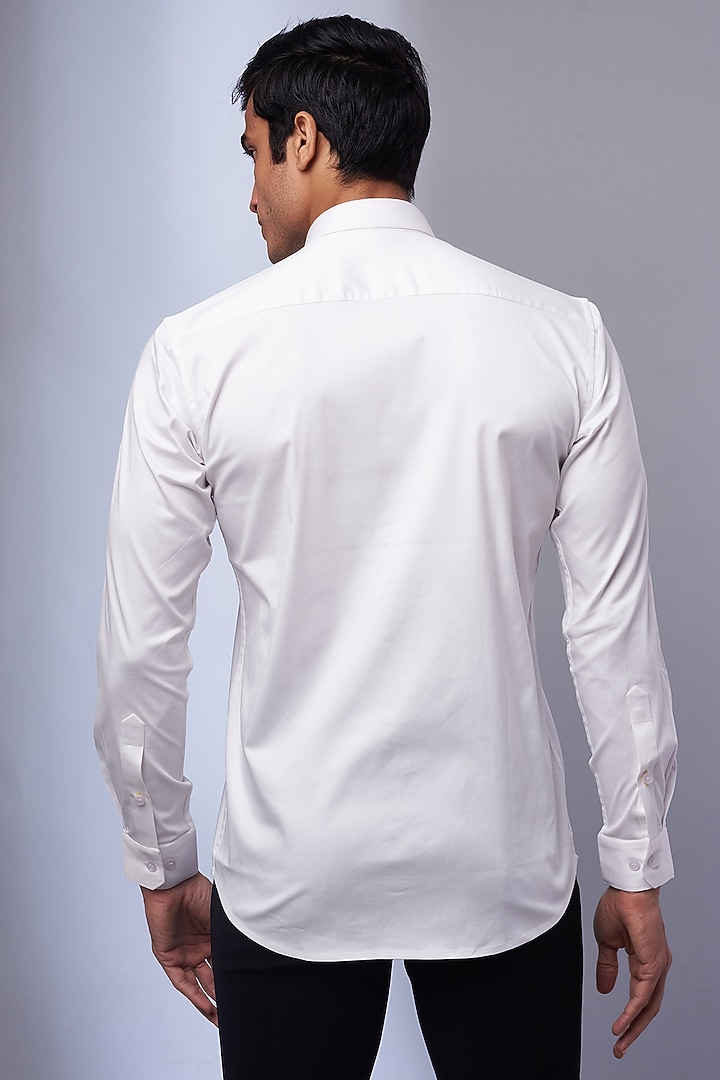 White Cotton & Lycra Embroidered Party Wear Shirt by ALOUKIK at Pernia's Pop Up Shop