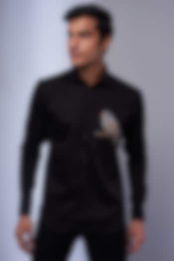 Black Cotton & Lycra Embroidered Party Wear Shirt by ALOUKIK at Pernia's Pop Up Shop