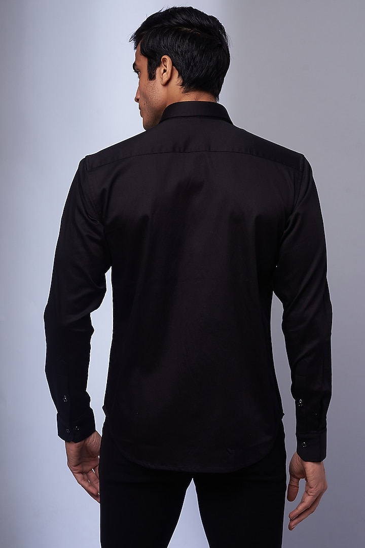 Black Cotton & Lycra Embroidered Party Wear Shirt by ALOUKIK at Pernia's Pop Up Shop