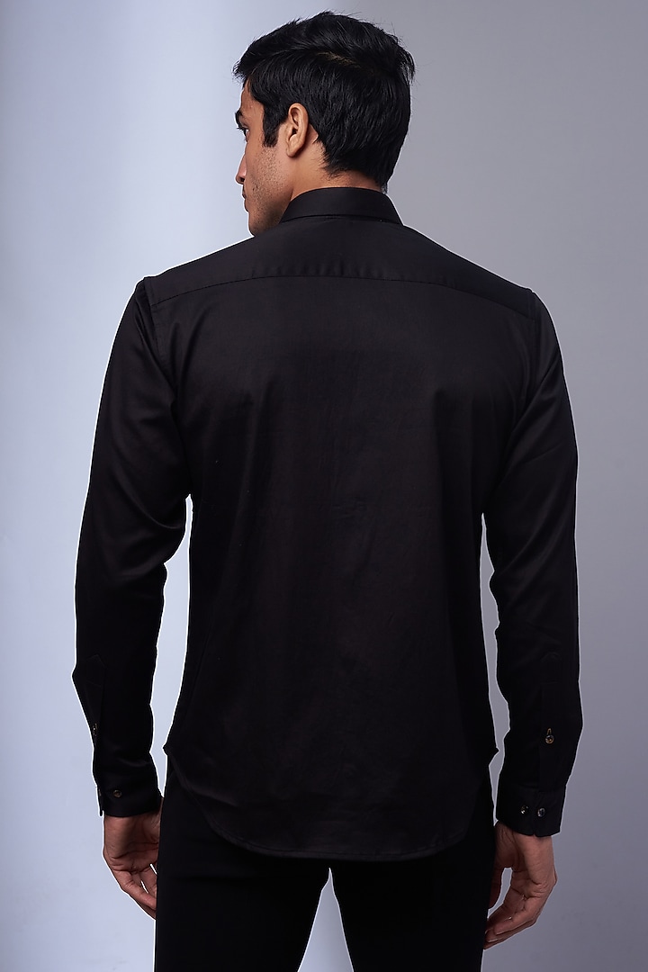 Black Cotton & Lycra Embroidered Party Wear Shirt by ALOUKIK at Pernia's Pop Up Shop
