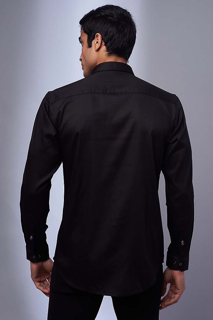 Black Cotton & Lycra Embroidered Party Wear Shirt by ALOUKIK at Pernia's Pop Up Shop