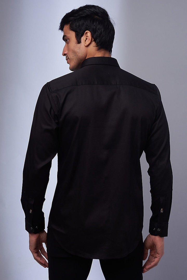 Black Cotton & Lycra Embroidered Party Wear Shirt by ALOUKIK at Pernia's Pop Up Shop