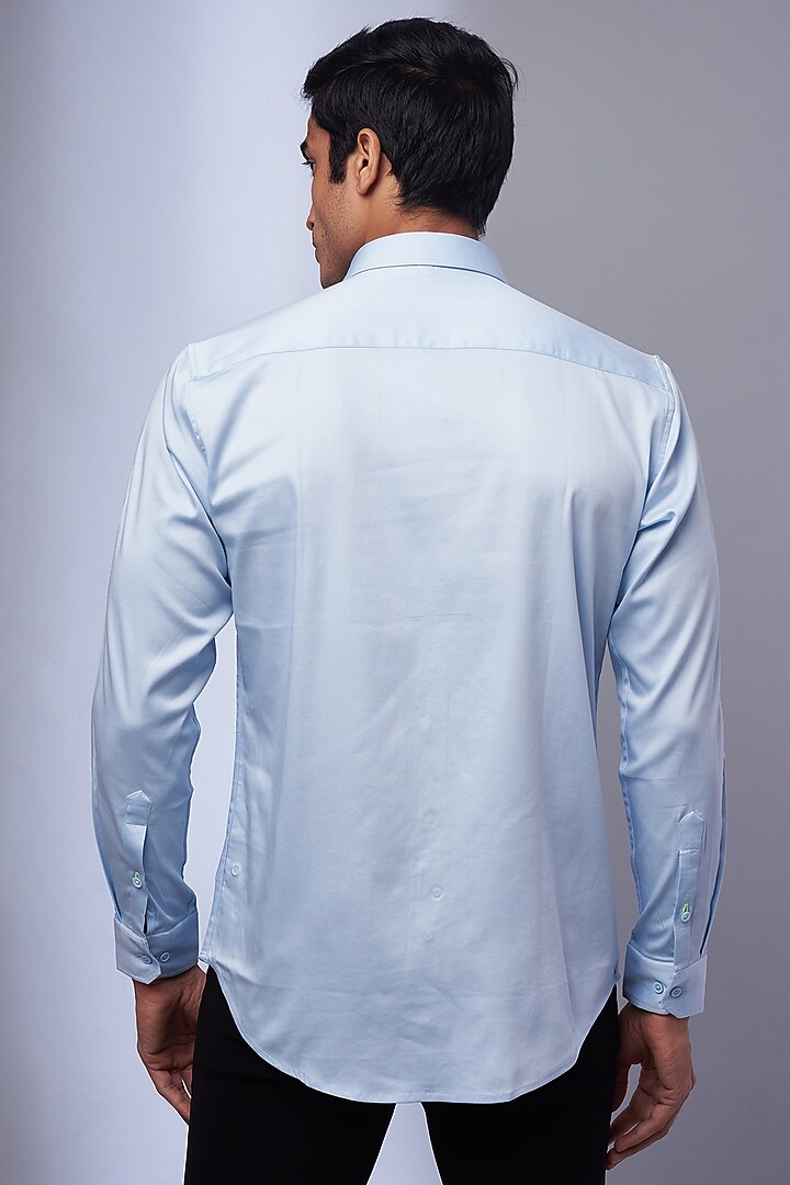 Light Blue Cotton & Lycra Embroidered Party Wear Shirt by ALOUKIK at Pernia's Pop Up Shop
