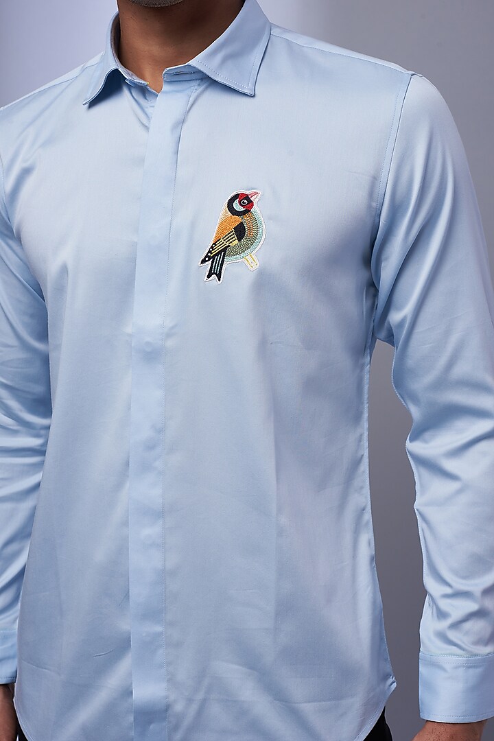 Light Blue Cotton & Lycra Embroidered Party Wear Shirt by ALOUKIK at Pernia's Pop Up Shop