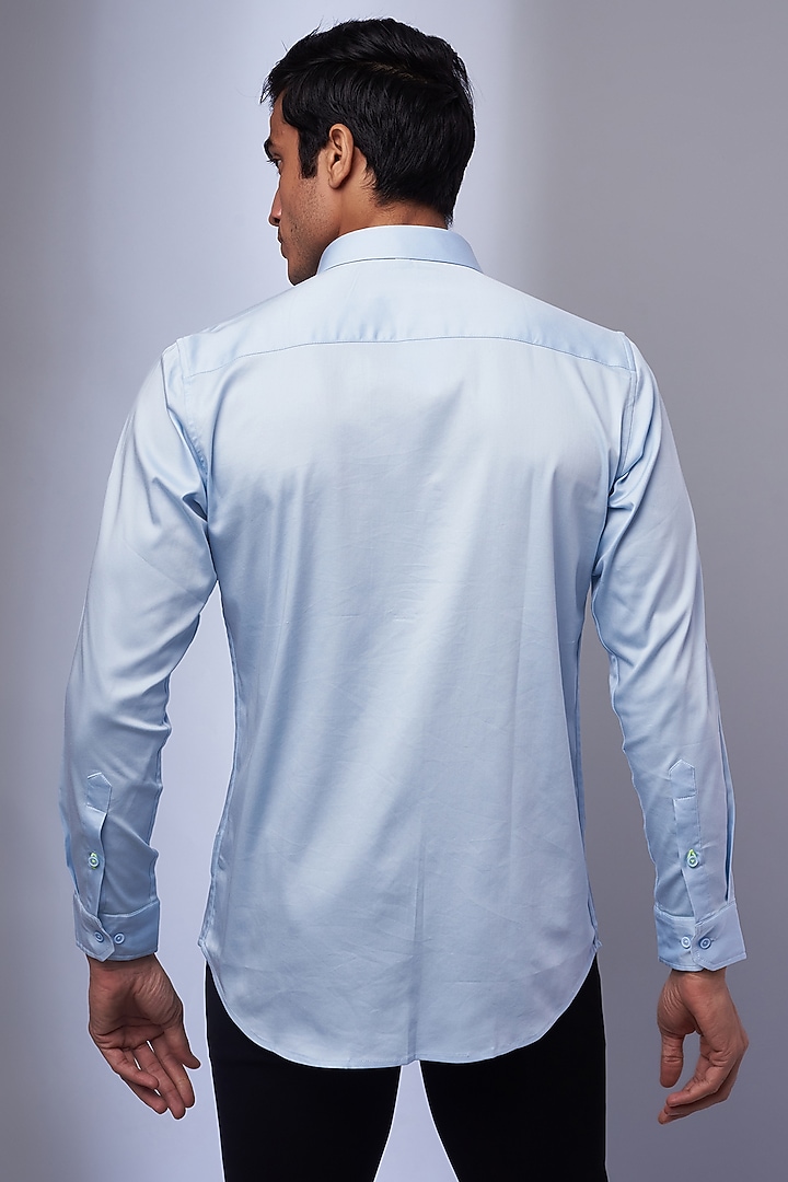 Light Blue Cotton & Lycra Embroidered Party Wear Shirt by ALOUKIK at Pernia's Pop Up Shop