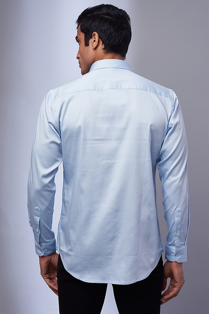 Light Blue Cotton & Lycra Embroidered Party Wear Shirt by ALOUKIK at Pernia's Pop Up Shop