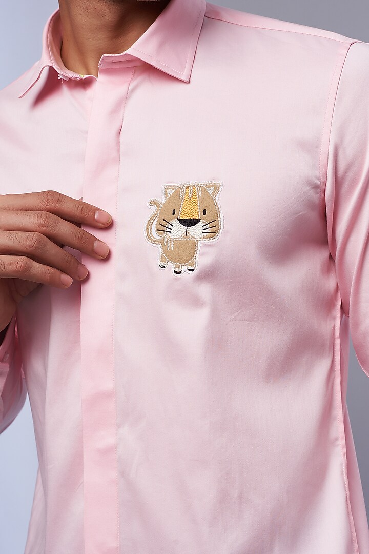 Light Pink Cotton & Lycra Embroidered Party Wear Shirt by ALOUKIK at Pernia's Pop Up Shop
