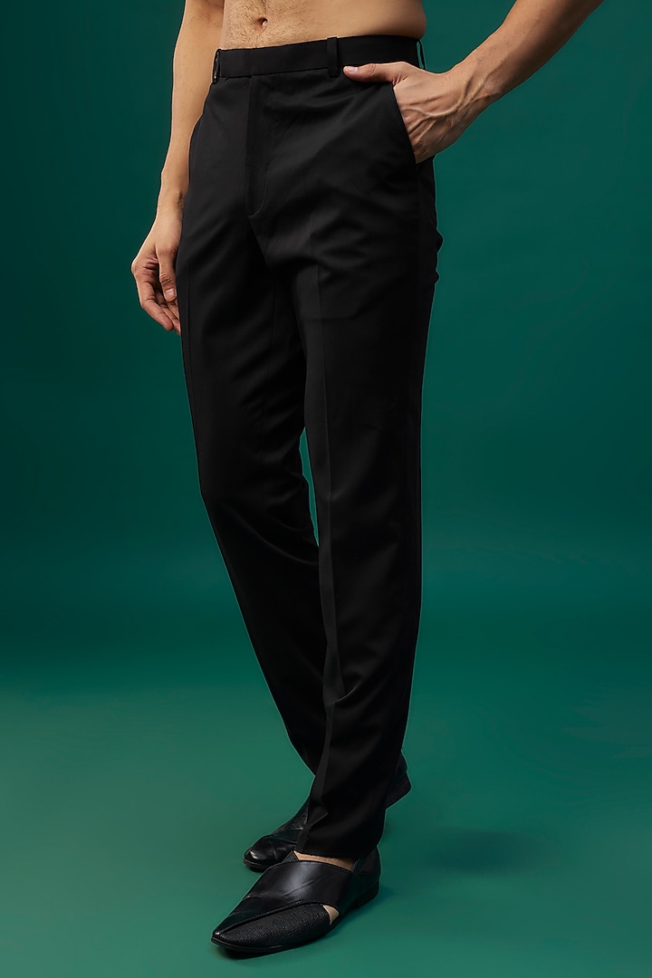 Black Raw Silk Resham Hand & Machine Embroidered Groom Bandhgala Set by SAMMOHAN at Pernia's Pop Up Shop