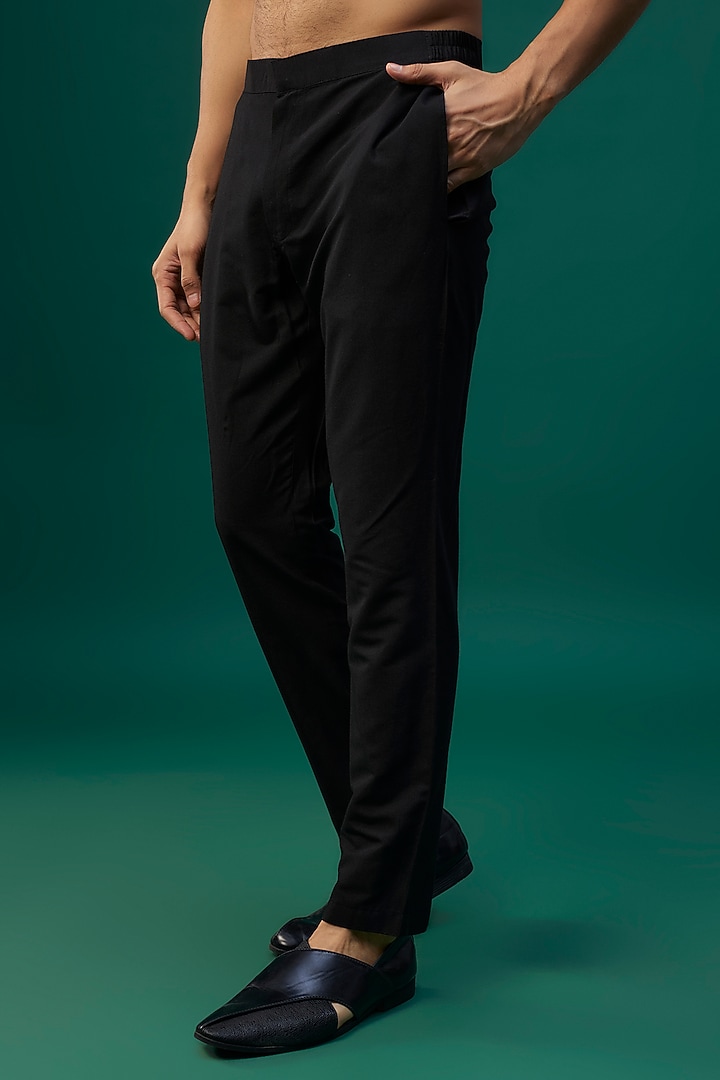 Black Raw Silk Resham Hand & Machine Embroidered Groom Indowestern Set by SAMMOHAN at Pernia's Pop Up Shop