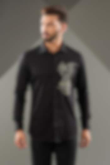 Black Cotton Lycra Cutdana Hand Embroidered Party  start Shirt by SAMMOHAN at Pernia's Pop Up Shop